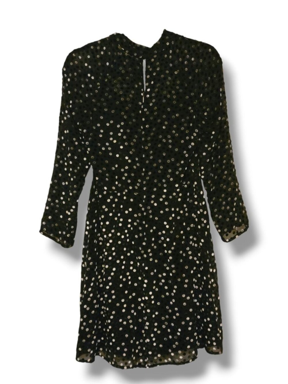 Rebecca Taylor Long Sleeve Black Velvet Dot A-Line Twisted Neck Dress - Size 6